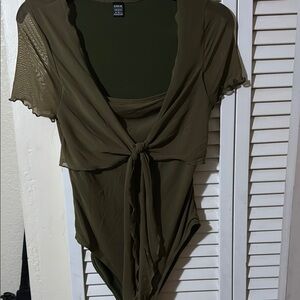 NWOT SHEIN Olive Tie-Front Bodysuit